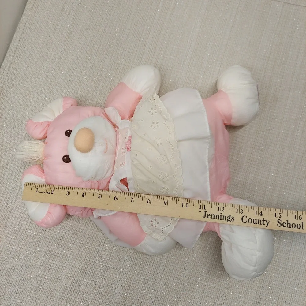 Vintage Fisher Price Puffalump Mouse Pink Nylon Plush Dress Eyelet Lace 1986